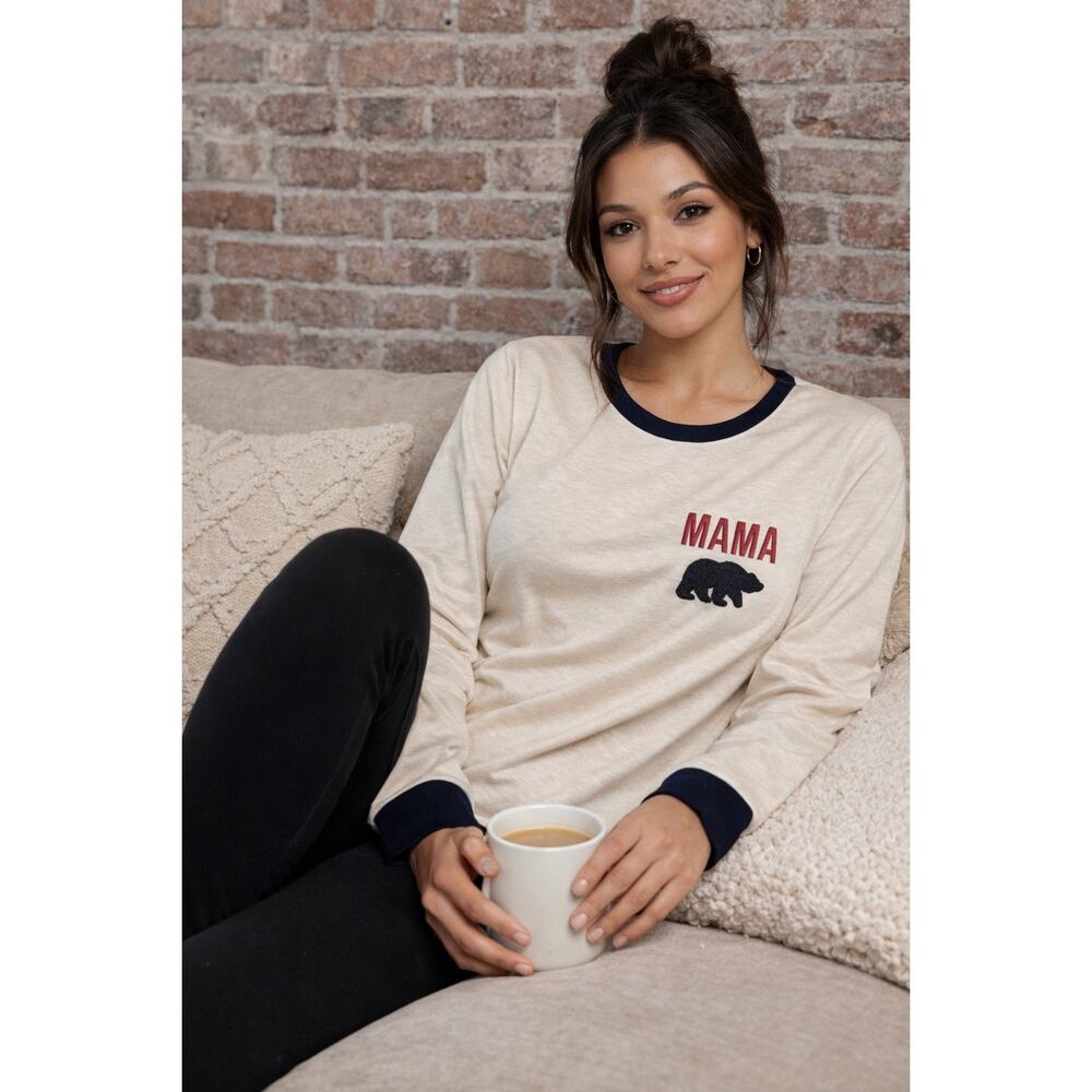 Dearfoams Mama Bear Lounge Sleep Shirt Womens XL Cream Long Sleeve Pajama Top
